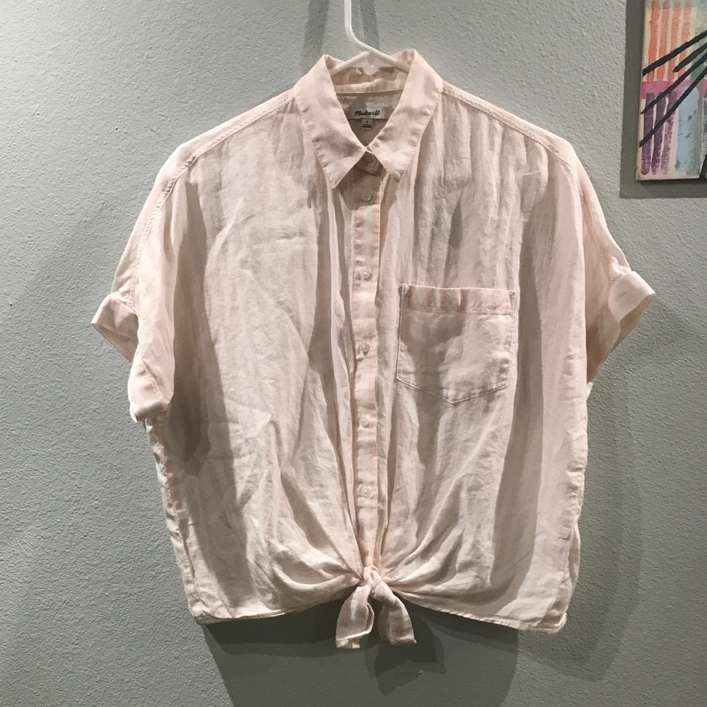 Madewell button up striped blouse tie front